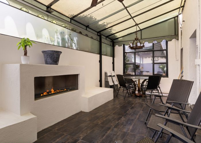 Comfortable area with modern fireplace